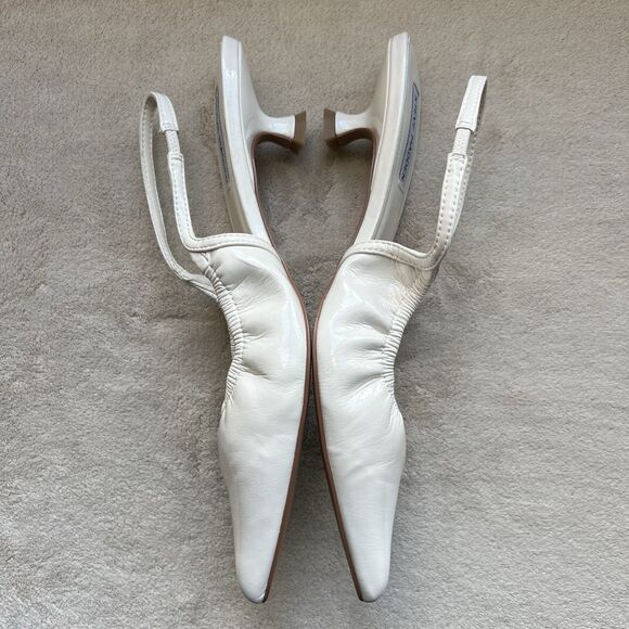 Steve Madden Gracey Bone White Kitten Heel Women 8 Pointy Toe Slingback Ruched - Picture 7 of 16